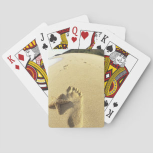 VS, Hawaï, Maui, Makena Beach, voetafdruk en Pokerkaarten