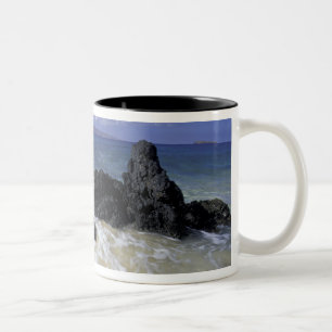 VS, Hawaï, Maui, Maui, Makena Beach, Surfen Tweekleurige Koffiemok