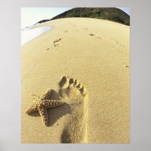 VS, Hawaii, Maui, Makena Beach, Footprint en Poster (Voorkant)