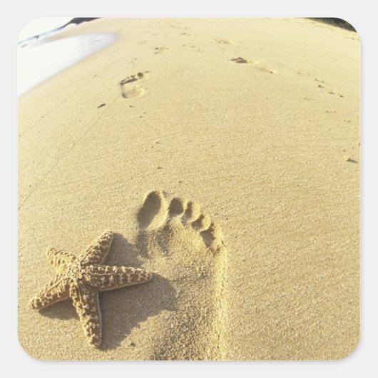 VS, Hawaii, Maui, Makena Beach, Footprint en Vierkante Sticker (Voorkant)