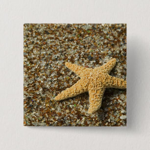VS, HI, Kauai, Glass Beach met zeester Vierkante Button 5,1 Cm