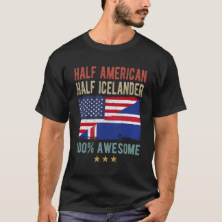 VS IJsland Vlag Half Amerikaans Half IJslander T-shirt