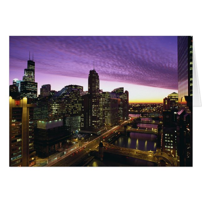 VS, IL, Chicago. Chicago skyline en rivier (Voorkant Horizontaal)