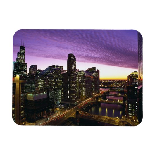 VS, IL, Chicago. Chicago skyline en rivier Magneet (Horizontaal)