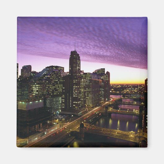 VS, IL, Chicago. Chicago skyline en rivier Magneet (Voorkant)