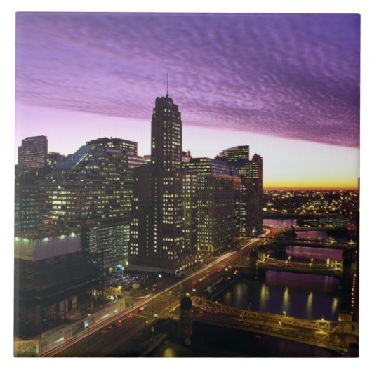 VS, IL, Chicago. Chicago skyline en rivier Tegeltje (Voorkant)
