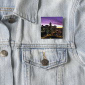 VS, IL, Chicago. Chicago skyline en rivier Vierkante Button 5,1 Cm (In situ)
