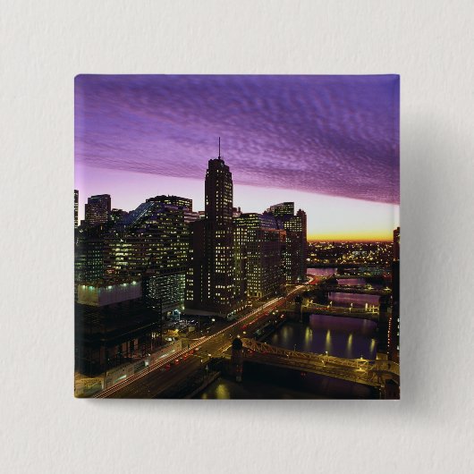 VS, IL, Chicago. Chicago skyline en rivier Vierkante Button 5,1 Cm (Voorkant)