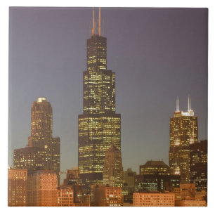 VS, Illinois, Chicago: stadsaanzicht / avond Tegeltje