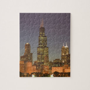 VS, Illinois, Chicago: stadsgezicht / avond Legpuzzel