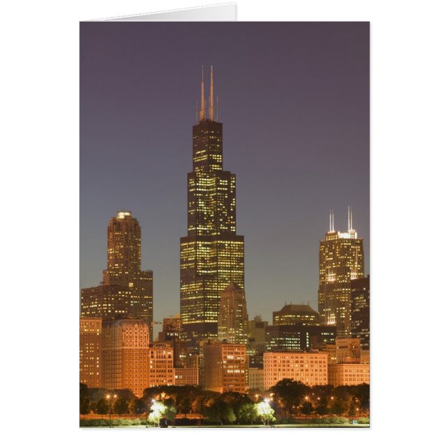 VS, Illinois, Chicago: stadsprofiel / avond (Voorkant)