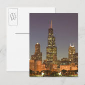 VS, Illinois, Chicago: Stedelijk Silhouet / Avond Briefkaart (Voorkant / Achterkant)