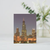 VS, Illinois, Chicago: Stedelijk Silhouet / Avond Briefkaart (Staand voorkant)