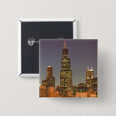 VS, Illinois, Chicago: Stedelijk silhouet / Avond Vierkante Button 5,1 Cm (Voorkant /achterkant)