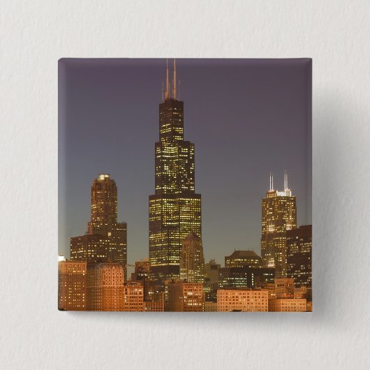 VS, Illinois, Chicago: Stedelijk silhouet / Avond Vierkante Button 5,1 Cm (Voorkant)