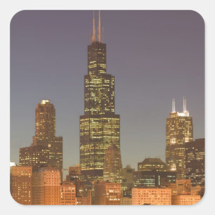VS, Illinois, Chicago: Stedelijke Silhouette / Avo Vierkante Sticker