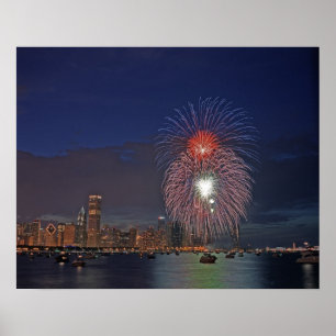 VS, Illinois, Chicago, Vier juli vuurwerk Poster