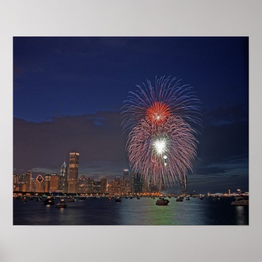 VS, Illinois, Chicago, Vier juli vuurwerk Poster (Voorkant)
