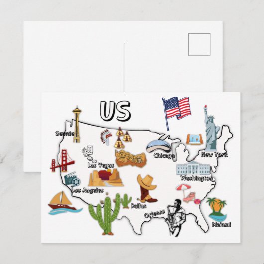 VS kaart grote steden Verenigde Staten op VS-kaart (Voorkant / Achterkant)