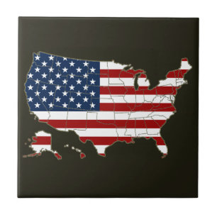 VS-kaart met Amerikaanse vlag Tegeltje