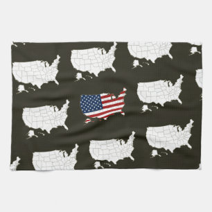 VS-kaart met Amerikaanse vlag Theedoek