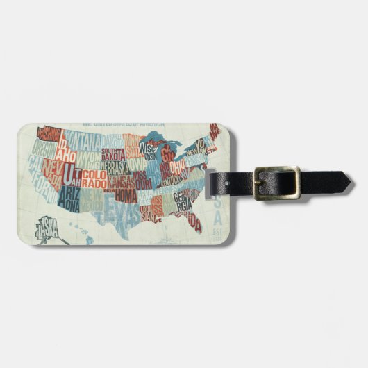 VS-kaart met staten in woorden Bagagelabel (Voorkant horizontaal)