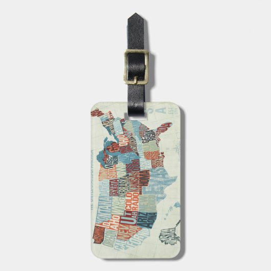 VS-kaart met staten in woorden Bagagelabel (Voorkant verticaal)