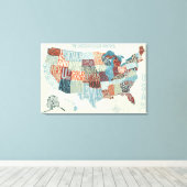 VS-kaart met staten in woorden Canvas Afdruk (Insitu (Houten vloer))