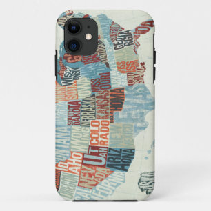 VS-kaart met staten in woorden iPhone 11 Hoesje