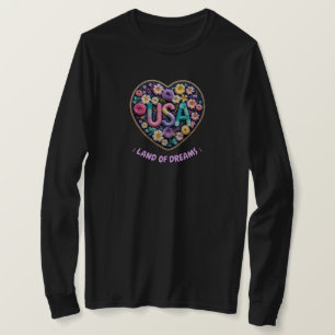 VS Land van Dromen Bloemrijke 3D Borduurwerk Kunst T-shirt