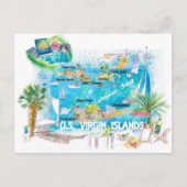 VS Maagdeneilanden geïllustreerde reiskaart Briefkaart (Voorkant)