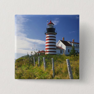 VS, Maine, Lubec. West Quoddy Head Lighthouse Vierkante Button 5,1 Cm