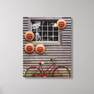 VS, Maine, Wiscasset, Zonmaskers en fiets Canvas Afdruk