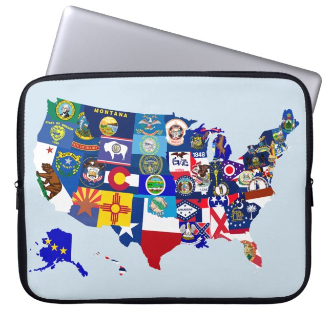 VS Map State Flags Mosaic Laptop Hoesje Laptop Sleeve (Voorkant)
