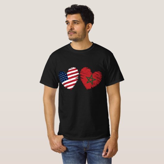 VS Marokko Vlag Hart Marokkaanse Amerikaan T-shirt (Voorkant volledig)