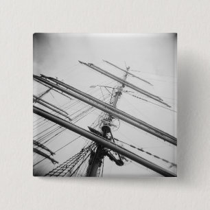 VS, Massachusetts, Boston. Masten van hoog schip. Vierkante Button 5,1 Cm