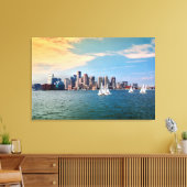 VS, Massachusetts. Boston Waterfront Silhouet 3 Canvas Afdruk (Insitu (Woonkamer))