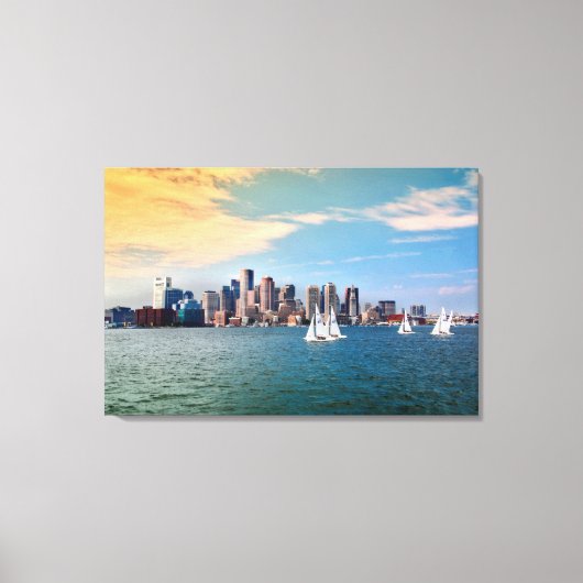 VS, Massachusetts. Boston Waterfront Silhouet 3 Canvas Afdruk (Voorkant)