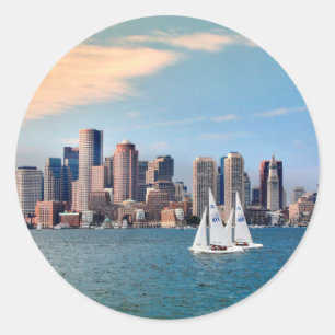 VS, Massachusetts. Boston Waterfront Skyline 3 Ronde Sticker