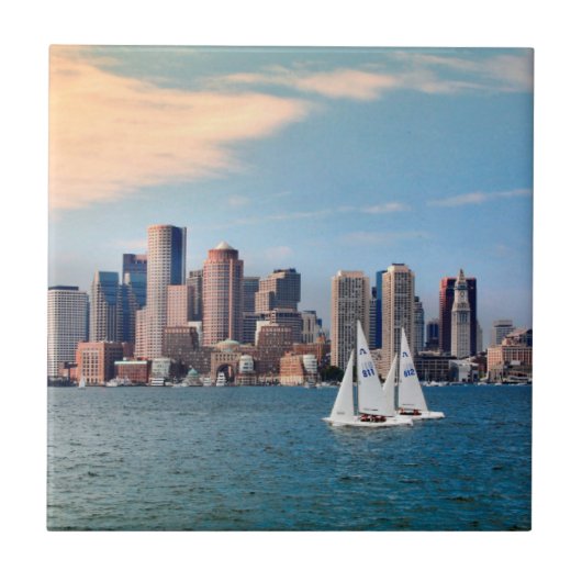 VS, Massachusetts. Boston Waterfront Skyline 3 Tegeltje (Voorkant)