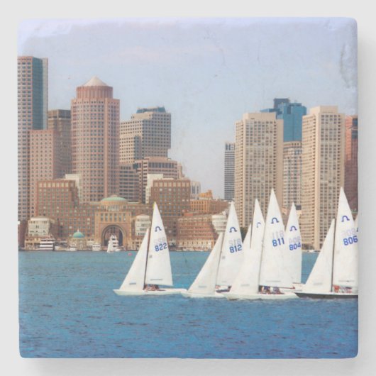 VS, Massachusetts. Boston Waterfront Skyline 4 Stenen Onderzetter (Voorkant)