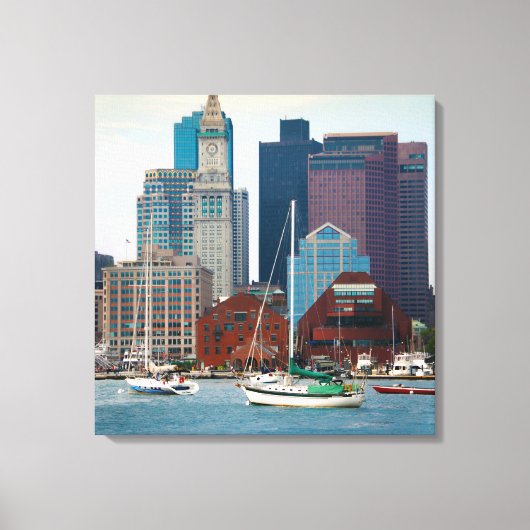 VS, Massachusetts. Boston Waterfront Skyline Canvas Afdruk (Voorkant)