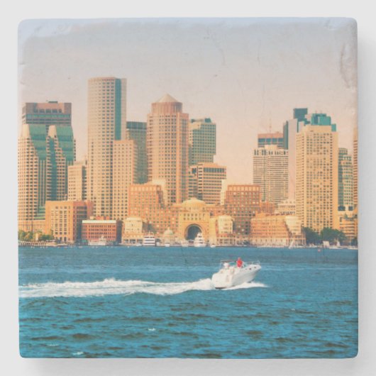 VS, Massachusetts. Panorama Boston Waterfront Stenen Onderzetter (Voorkant)