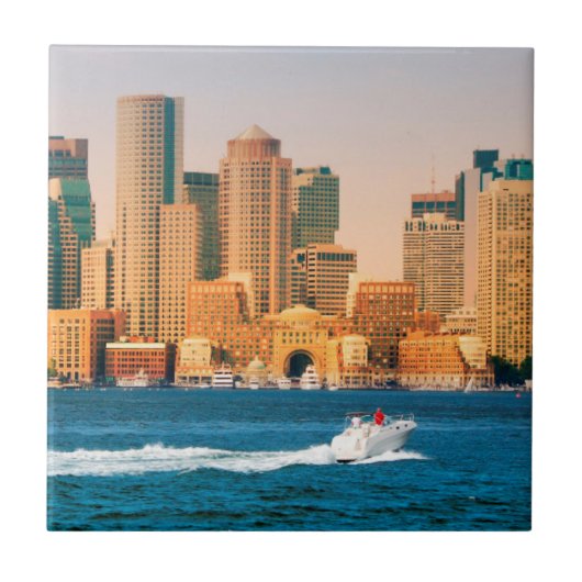 VS, Massachusetts. Panorama Boston Waterfront Tegeltje (Voorkant)
