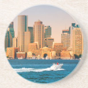 VS, Massachusetts. Panorama Boston Waterfront Zandsteen Onderzetter