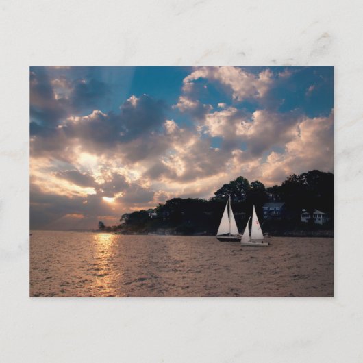 VS, Massachusetts. Zeilen bij zonsondergang Briefkaart (Voorkant)