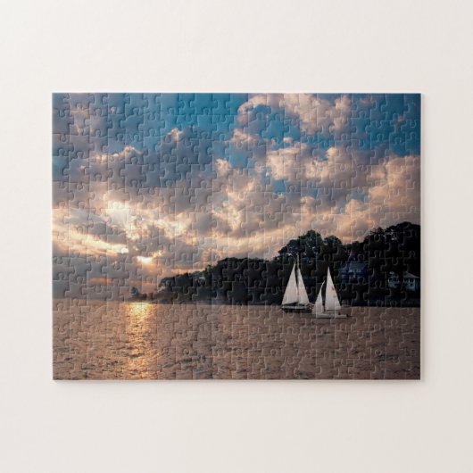 VS, Massachusetts. Zeilen bij zonsondergang Legpuzzel (Horizontaal)