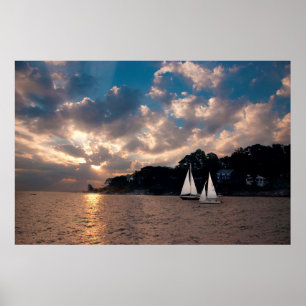 VS, Massachusetts. Zeilen bij zonsondergang Poster