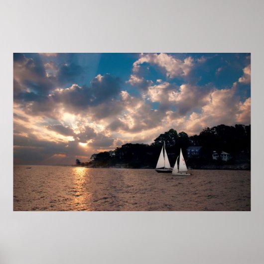 VS, Massachusetts. Zeilen bij zonsondergang Poster (Voorkant)