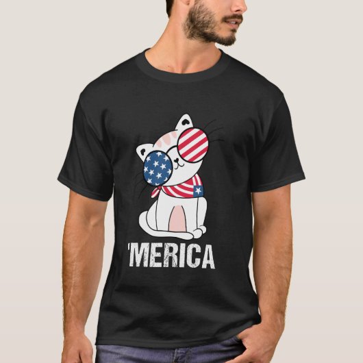 VS 'Merica Kat 4 juli Grappig Patriottisch T-shirt (Voorkant)